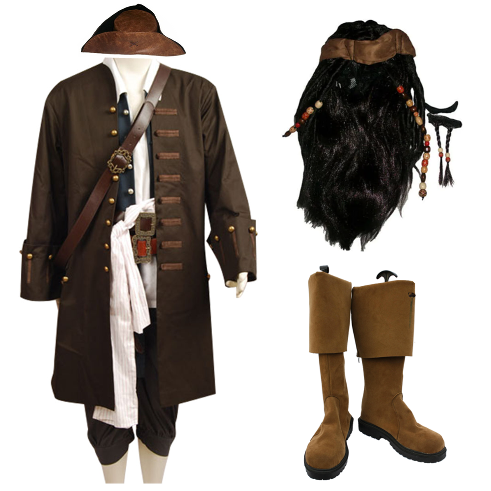 Movie Pirates Of The Caribbean Jack Sparrow Cosplay Costume Set Halloween Carnival Party Suit
