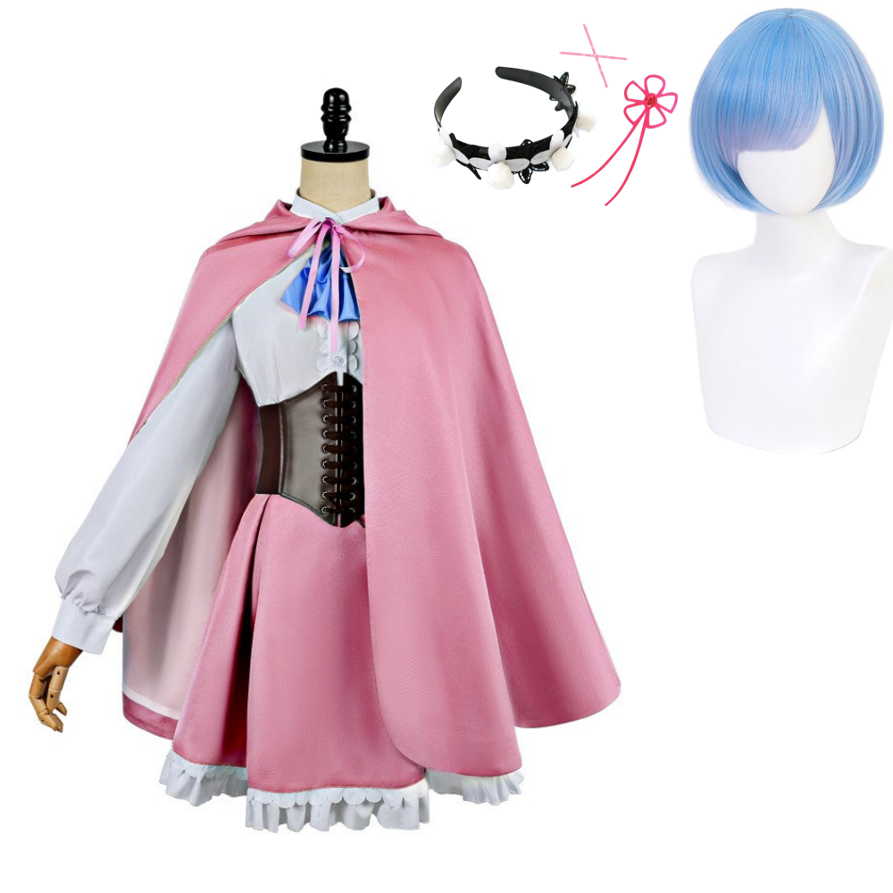 Ram Rem Geen Pink Cape Skirt Set Outfits Cosplay Costume Halloween Suit