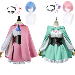 Ram Rem Season 4 Geen Pink Cape Skirt Set Outfits Cosplay Costume Halloween Suit