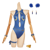 Street Fighter 6 Chun Li Blue Swimsuit Accessories Set Outfits Cosplay Costume