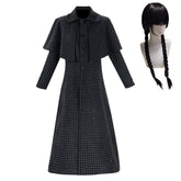 The Addams Family (2025) Jenna Ortega Black Checkered Coat Outfits Cosplay Costume Halloween Suit