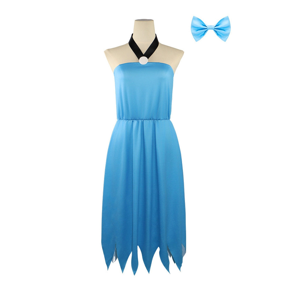 The Flintstones Betty Rubble Blue Dress Bow Outfits Cosplay Costume Halloween Suit