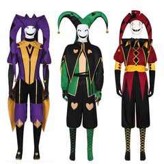The Freak Circus Harlequin Pierrot Jester Horror Clown Cosplay Costume Carnival Halloween Suit