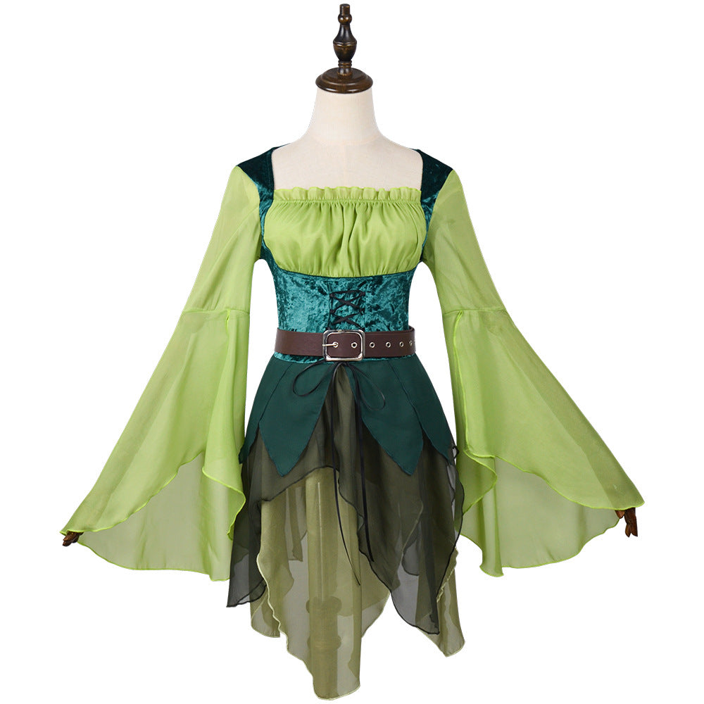 The Wizard of OZ Green Fairy Dress Outfits Medieval Cosplay Costume Halloween Suit