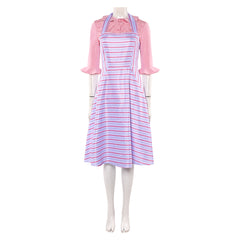 Wicked (2024) Glinda Pink Blue Striped Dress Outfits Cosplay Costume