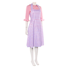 Wicked (2024) Glinda Pink Blue Striped Dress Outfits Cosplay Costume