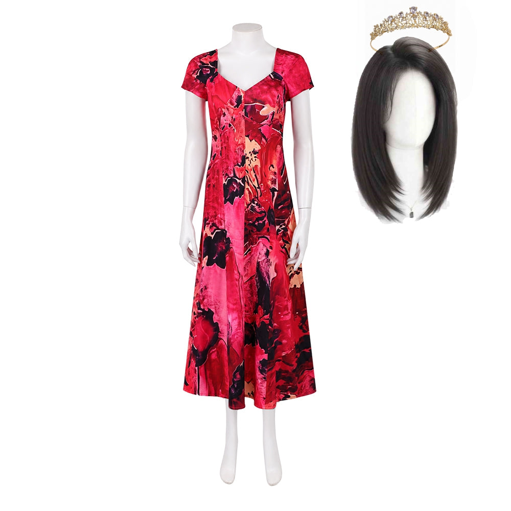 Widow's Bay (2026) Patricia Moyer Red Printed Dress Outfits Halloween Cosplay Costume