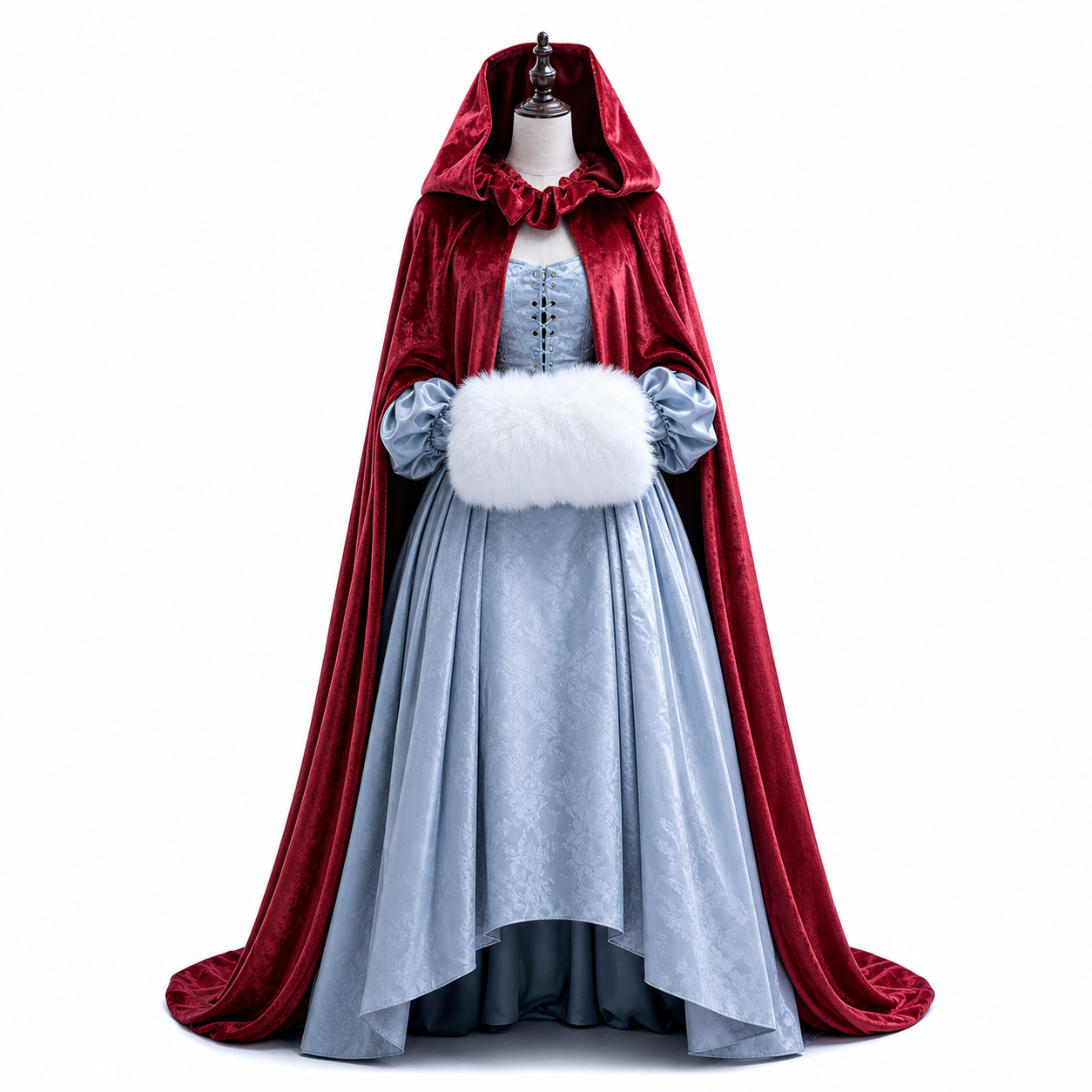 Wuthering Heights (2026) Catherine Earnshaw Red Cloak Blue Dress Outfits Cosplay Costume