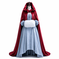 Wuthering Heights (2026) Catherine Earnshaw Red Cloak Blue Dress Outfits Cosplay Costume