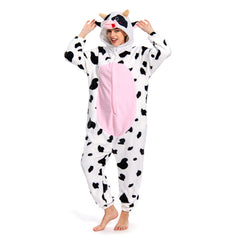 Adult Cartoon Cow Pajamas Cosplay Flannel Sleepwear Jumpsuit Costume Outfits Halloween Carnival Suit - OLAOLA
