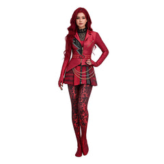 Adult Kids Descendants: Wicked Wonderland (2026) Red Printed Jumpsuit Cosplay Costume