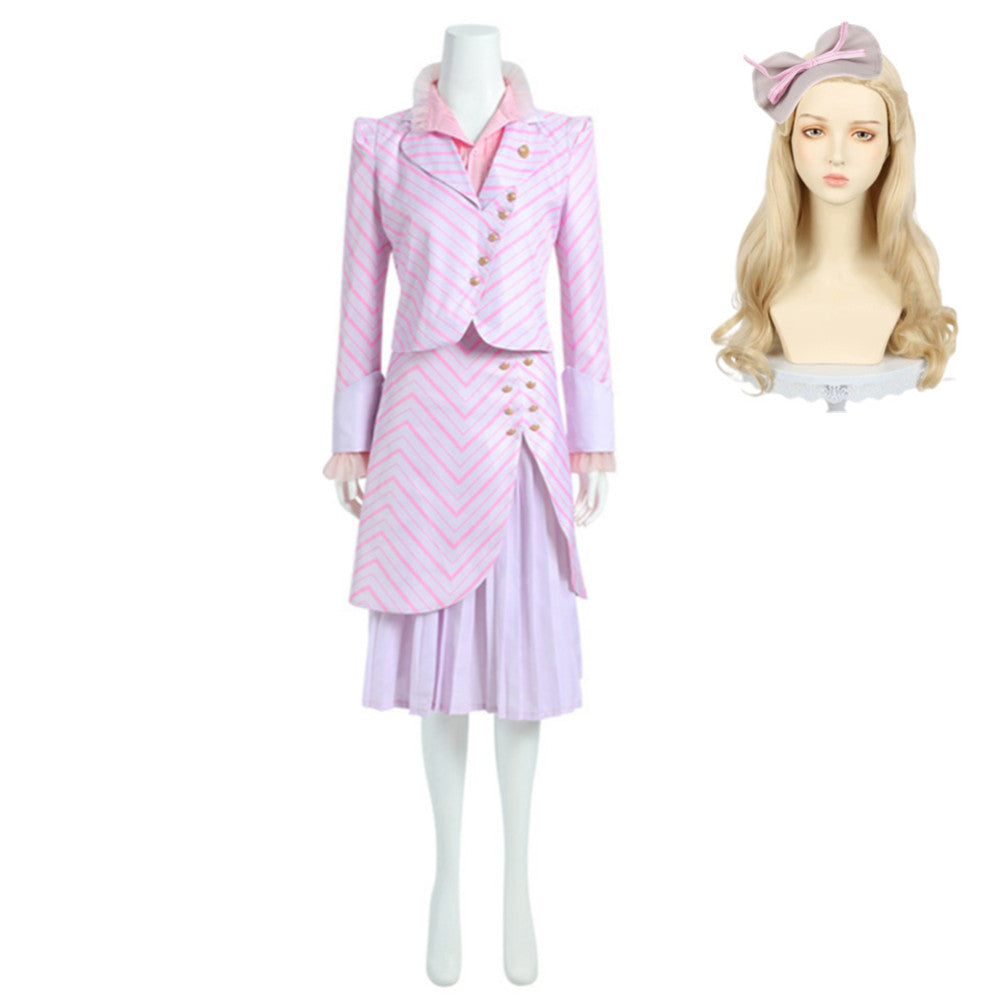 Wicked (2024) Glinda Pink Striped Set Outfits Cosplay Costume Halloween Carnival Suit