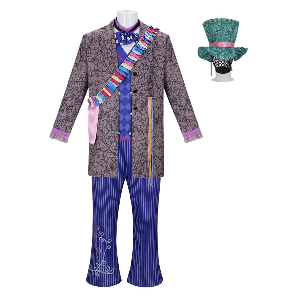 Alice In Wonderland Mad Hatter Blue Set Outfits Cosplay Costume Halloween Suit