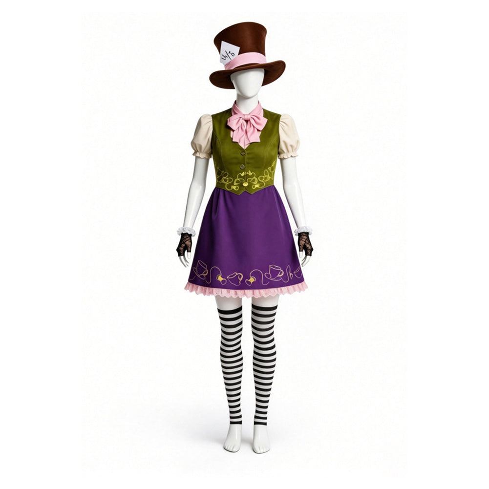 Alice In Wonderland Mad Hatter Female Version Purple Set Outfits Cosplay Costume