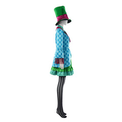Alice In Wonderland Mad Hatter Green Blue Dress Set Outfits Cosplay Costume