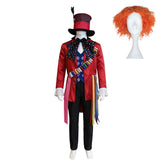 Alice In Wonderland Mad Hatter Red Suit Set Outfits Halloween Cosplay Costume