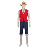 Kids Children Anime One Piece Luffy Red Set Outfits Cosplay Costume Halloween Carnival Suit