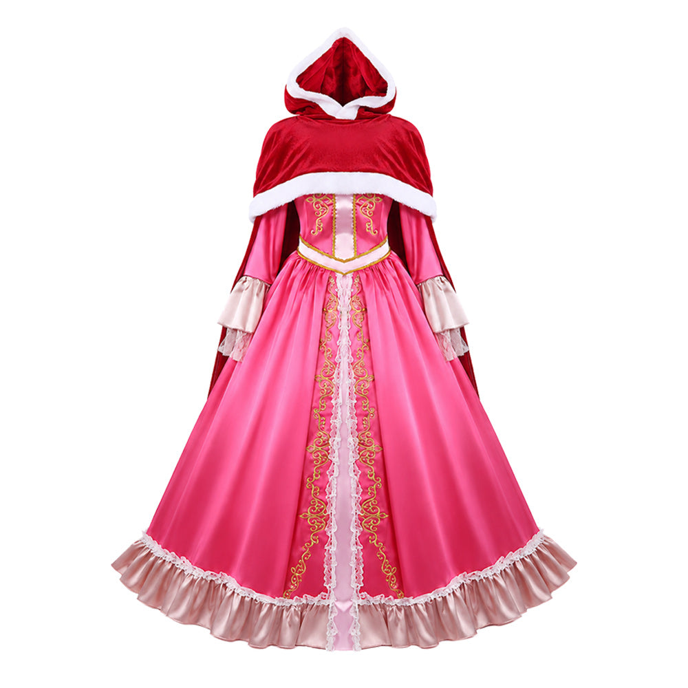 Beauty And The Beast Belle Pink Dress Red Cloak Princess Outfits Cosplay Costume