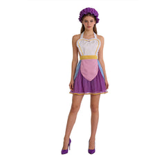 Beauty And The Beast Mrs. Potts Teapot Purple Apron Outfits Cosplay Costume