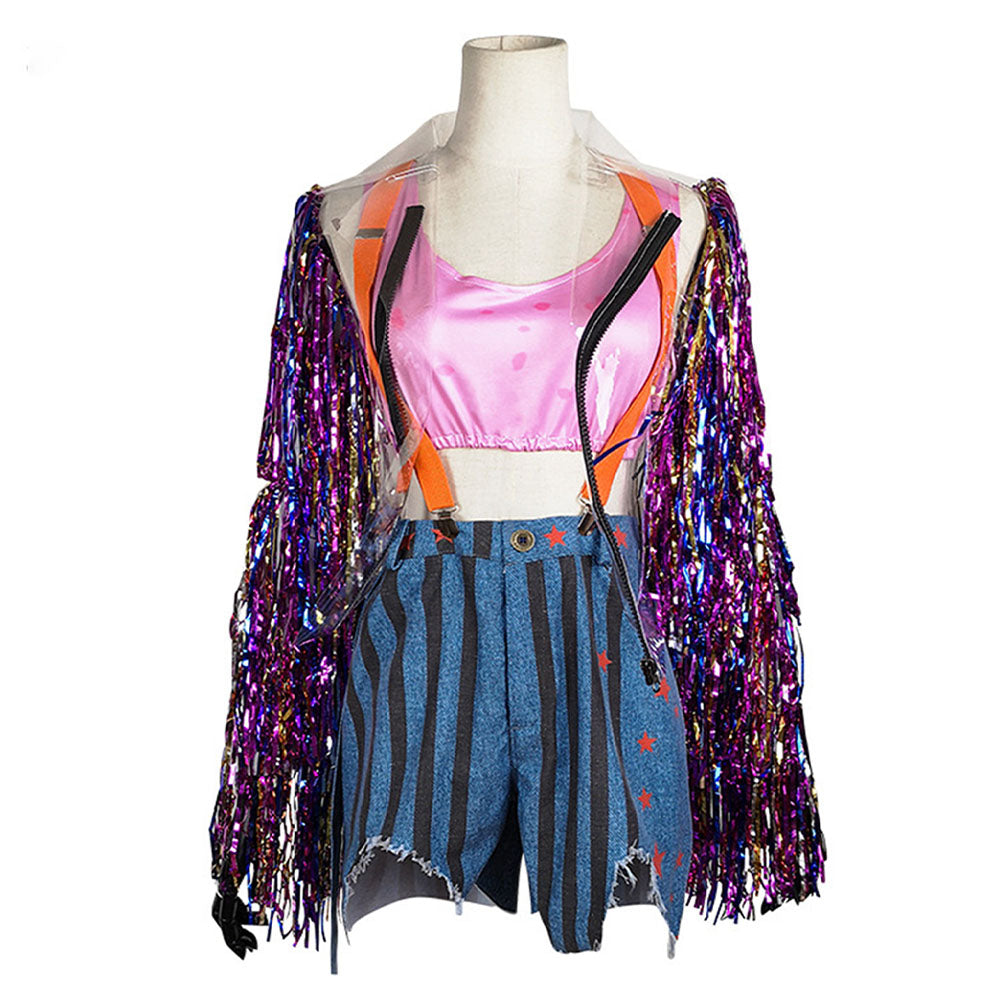 Birds Of Prey Harley Quinn Foil Fringe Jacket Set Outfits Cosplay Costume