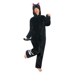 Black Cat Animals Onesie Flannel Pajamas Warm Home One-Piece Sleepwear For Unisex Adult - OLAOLA