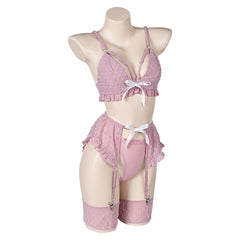 Bowknot Pink Sexy Lingerie for Women Cosplay Costume Outfits Halloween Carnival Suit-Coshduk