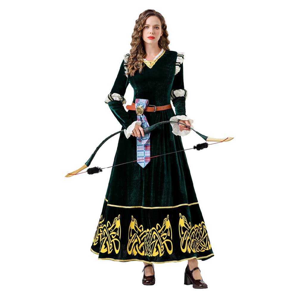 Brave Merida Green Dress Set Outfits Cosplay Costume Carnival Suit