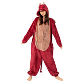 Cartoon Animal Red Dragon Pajamas Onesies Sleepwear Flannel Jumpsuits Outfits Halloween Carnival Suit - OLAOLA