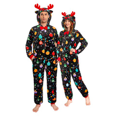 Christmas Elk Printed Pajamas Adult Unisex Plush Animal Onesie One-Piece Costume Halloween Carnival Suit - OLAOLA