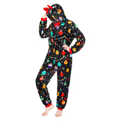 Christmas Elk Printed Pajamas Adult Unisex Plush Animal Onesie One-Piece Costume Halloween Carnival Suit - OLAOLA