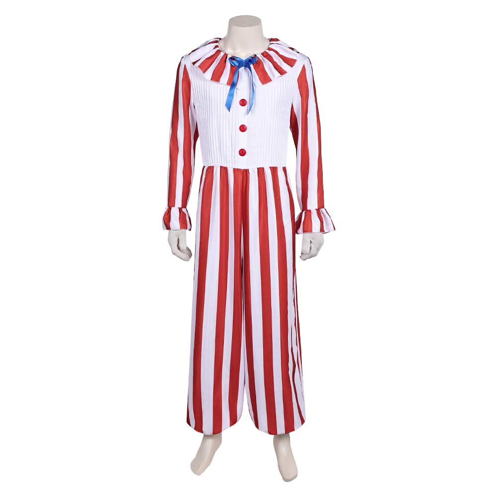 Clown In A Cornfield (2025) Flando Red Stripes Jumpsuit Outfits Horror Halloween Cosplay Costume