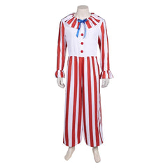 Clown In A Cornfield (2025) Flando Red Stripes Jumpsuit Outfits Horror Halloween Cosplay Costume