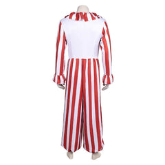 Clown In A Cornfield (2025) Flando Red Stripes Jumpsuit Outfits Horror Halloween Cosplay Costume