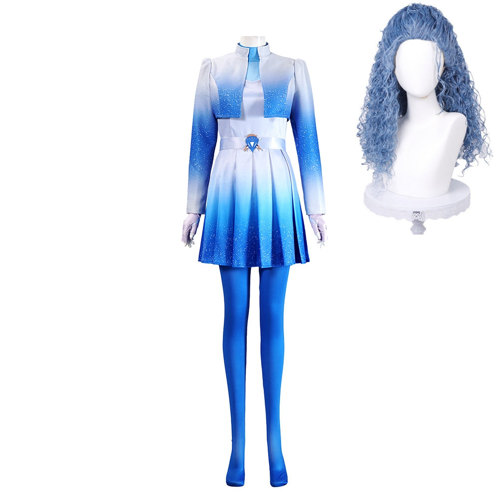 Descendants: Wicked Wonderland (2026) Chloe Blue Jacket Dress Set Outfits Cosplay Costume