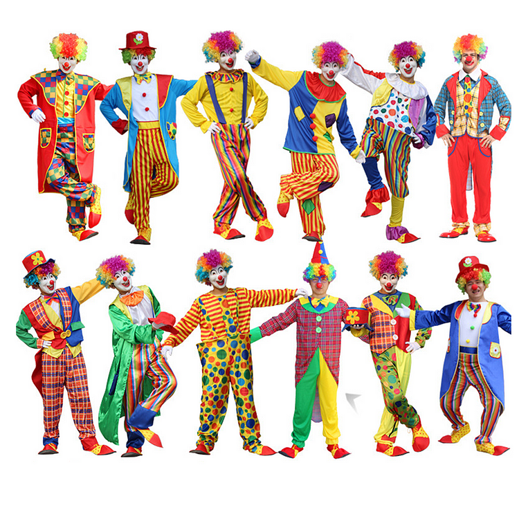 Funny Circus Clown Unisex Colorful Suit Team Group Outfits Cosplay Costume Carnival Suit