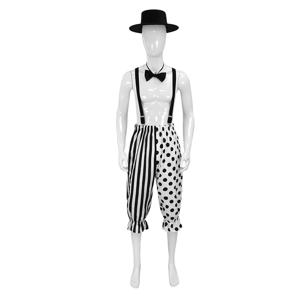 Funny Mime Silent Clown Black White Set Outfits Cosplay Costume Halloween Suit