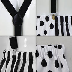 Funny Mime Silent Clown Black White Set Outfits Cosplay Costume Halloween Suit