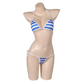 Game Street Fighter Cammy Blue And White Stripes Swimsuit Outfits Cosplay Costume Halloween Carnival Suit