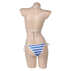 Game Street Fighter Cammy Blue And White Stripes Swimsuit Outfits Cosplay Costume Halloween Carnival Suit