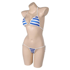 Game Street Fighter Cammy Blue And White Stripes Swimsuit Outfits Cosplay Costume Halloween Carnival Suit