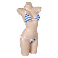 Game Street Fighter Cammy Blue And White Stripes Swimsuit Outfits Cosplay Costume Halloween Carnival Suit 