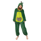 Green Avocado Plush Onesie Warm Home Pajamas Sleepwear Halloween Carnival Suit - OLAOLA