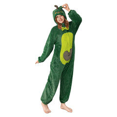 Green Avocado Plush Onesie Warm Home Pajamas Sleepwear Halloween Carnival Suit - OLAOLA