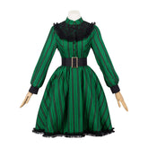 Haunted Mansion Maid Green Striped Dress Outfit Halloween Cosplay Costume