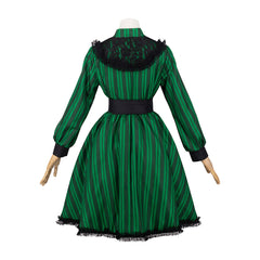 Haunted Mansion Maid Green Striped Dress Outfit Halloween Cosplay Costume