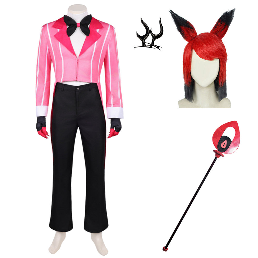 Hazbin Hotel 2 (2025) Alastor Cannibal Town Pink Suit Set Outfits Halloween Cosplay Costume