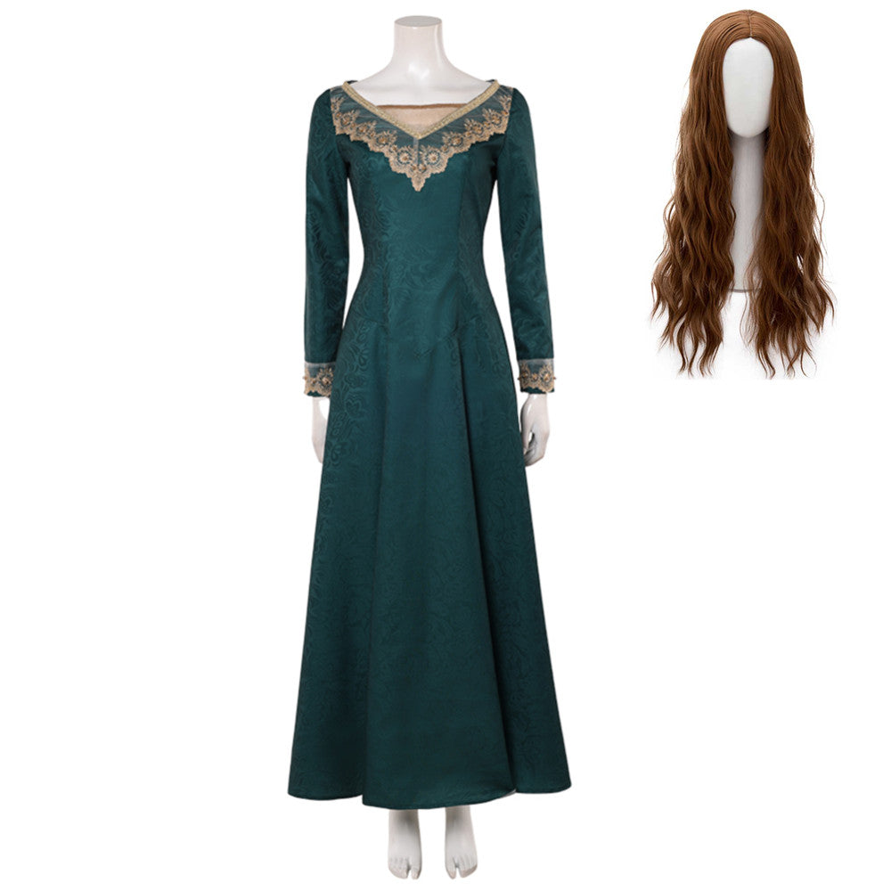 House Of The Dragon (2026) Alicent Hightower Lace Collar Green Dress Outfits Cosplay Costume