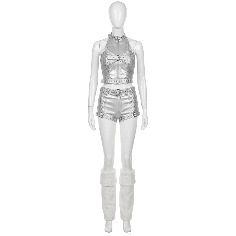 Idol Band Singer Silver Top Short Set Outfits Stage Cosplay Costume