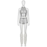 Idol Band Singer Silver Top Short Set Outfits Stage Cosplay Costume