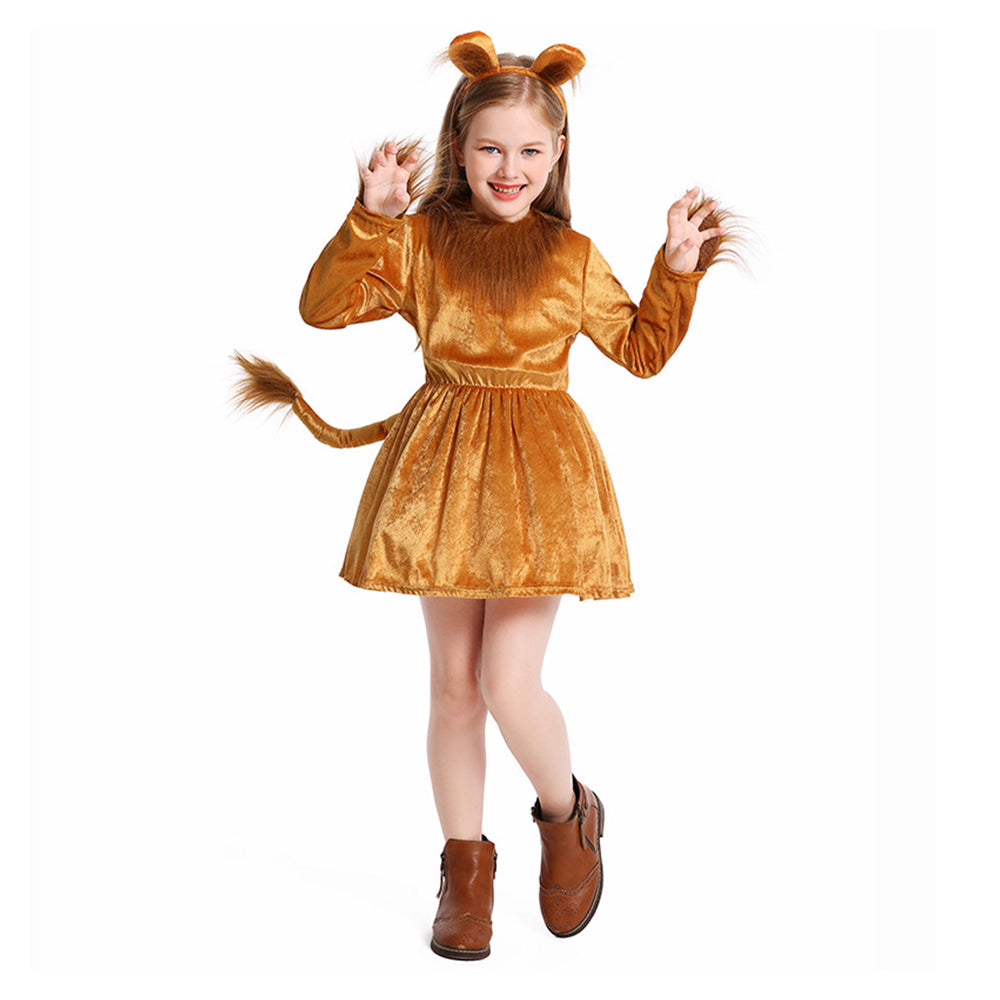 Kid Children The Wizard of OZ Cowardly Lion Brown Dress Set Animal Outfits Cosplay Costume